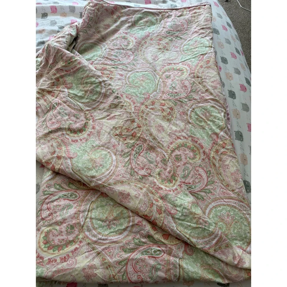 Kas Full Size Duvet Cover Pink Green Paisley Reversible Bohemian Bedding